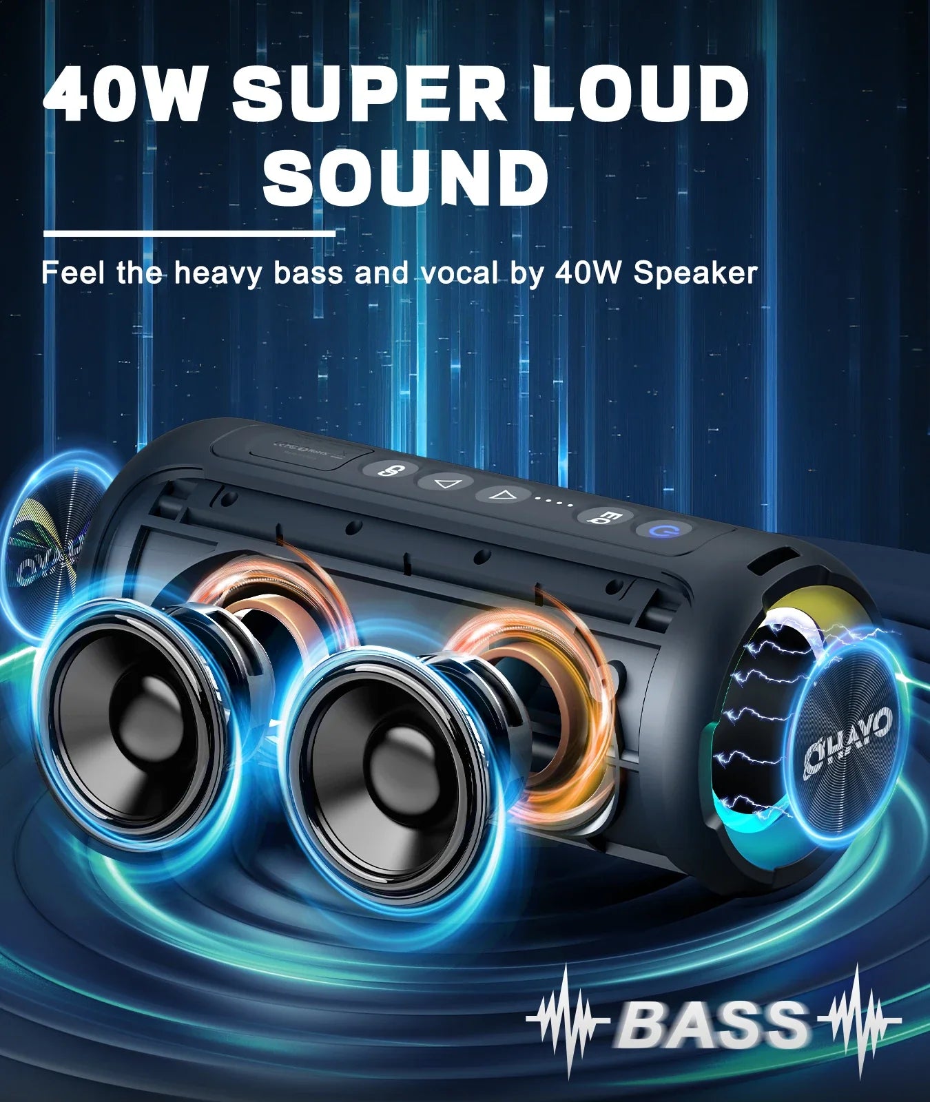 NNEOBA Bluetooth Speaker 40W Stereo Sound Black