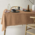 NNEDSZ Vintage Design Homewares Gypsy Terracotta Fringed Washed Linen Cotton Tablecloth 150cm x 230cm