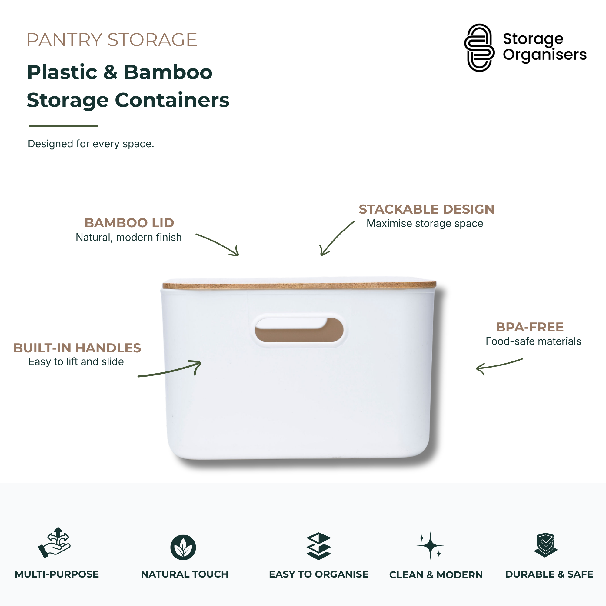 Plastic & Bamboo Storage Containers – Multi-Purpose Organisers