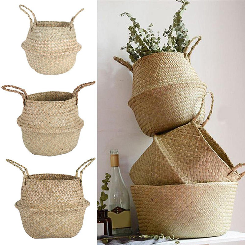 NNEOBA Seagrass Storage Basket Wicker Basket Work Rattan Hanging Planting Flower Pot Laundry Cesta Mimbre Basket Picnic Basket