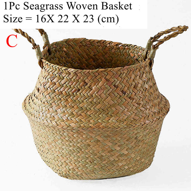 NNEOBA Seagrass Storage Basket Wicker Basket Work Rattan Hanging Planting Flower Pot Laundry Cesta Mimbre Basket Picnic Basket