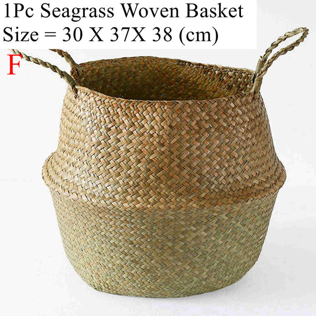NNEOBA Seagrass Storage Basket Wicker Basket Work Rattan Hanging Planting Flower Pot Laundry Cesta Mimbre Basket Picnic Basket
